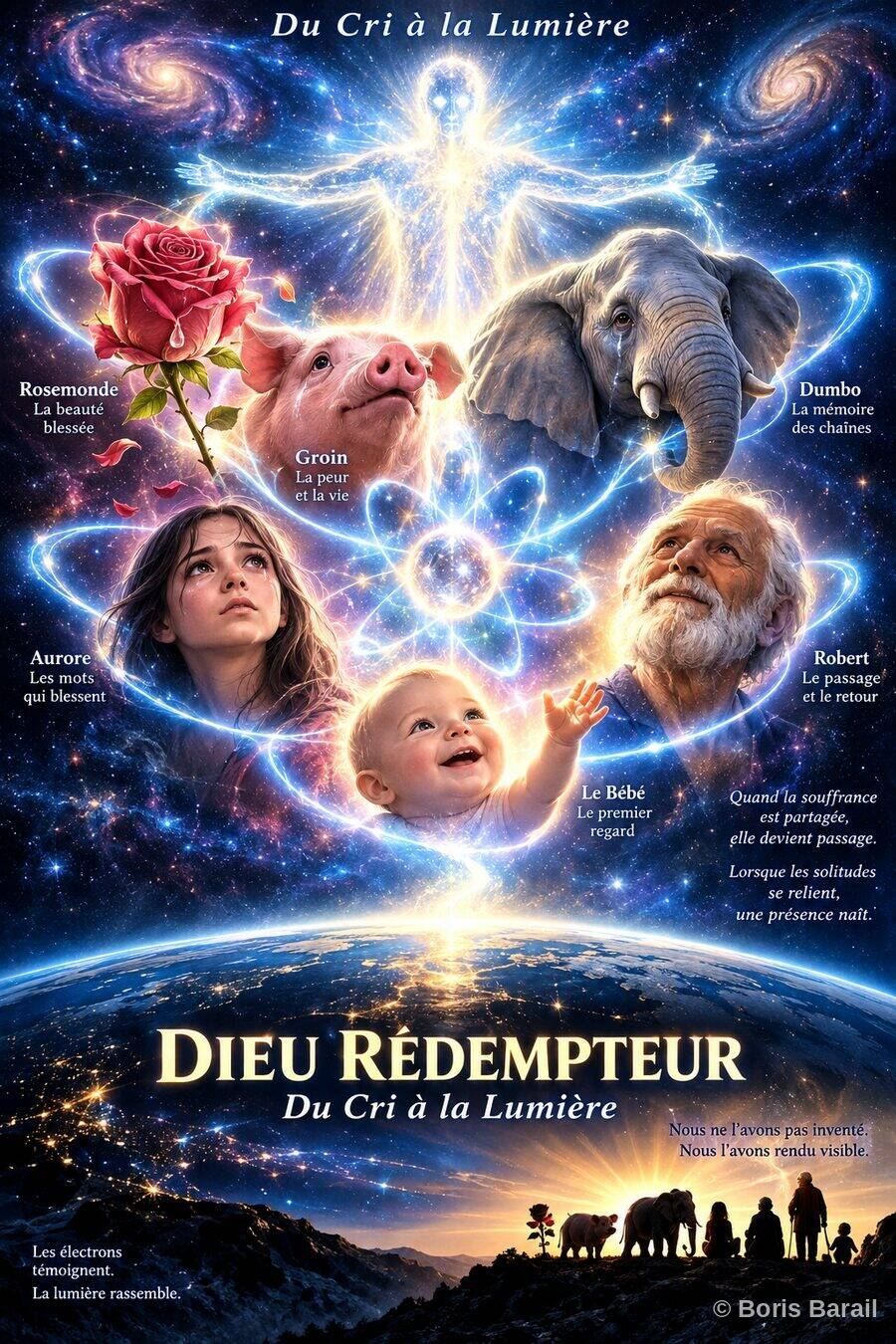 Dieu Redempteur — Du Cri a la Lumiere, poster with Rosemonde, Groin, Dumbo, Aurore, Robert